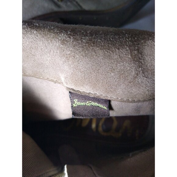 Sam Edelman WOMEN'S Size 7 US Tan Suede Louie Fringe Ankle Boots Stacked Heel - Picture 11 of 12